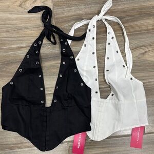 SHEIN Dual-Tone Halter Crop Tops with Grommets